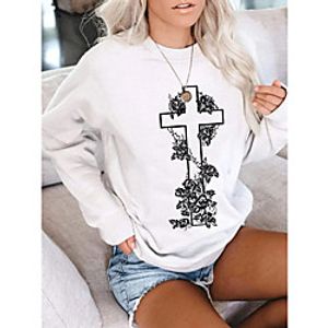 Women's Sweatshirt Pullover Floral Cross Print Daily Sports Hot Stamping Active Streetwear Hoodies Sweatshirts  Wine Gray White miniinthebox