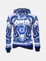 Mens Cotton Blue and White Porcelain Hoodie