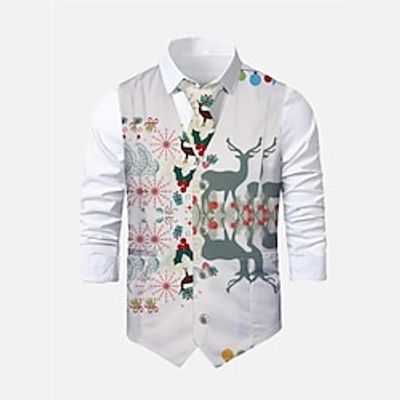 Heart Elk Business Casual Men's Coat Vest Christmas Work Wear to work Fall  Winter V Neck Sleeveless Purple Gray S M L Polyester Double Woollen Cloth Jacket Lightinthebox