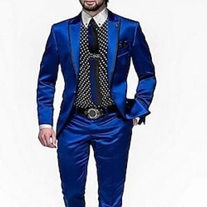 Royal Blue Men's Wedding Party Suits Solid Colored 2 Piece Tailored Fit Single Breasted One-button 2023 miniinthebox