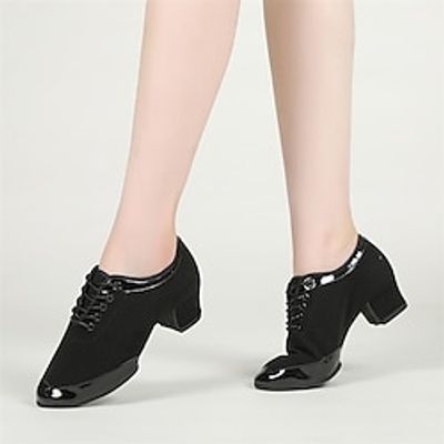 Women's Latin Shoes Practice Trainning Dance Shoes Performance Training Heel Cuban Heel Round Toe Lace-up Adults' Black Red miniinthebox