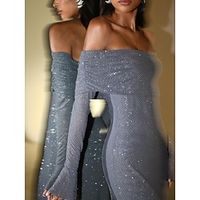 Sheath  Column Evening Gown Elegant Dress Formal Ankle Length Long Sleeve Off Shoulder Sequined with Glitter 2023 Lightinthebox - thumbnail
