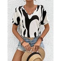 Women's T shirt Tee Graphic Casual Daily Black Print Short Sleeve Fashion V Neck Regular Fit Summer Lightinthebox