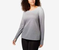 Plus Size Dip-Dyed Long-Sleeve T-Shirt  Gray - thumbnail