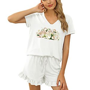 Women Basic Streetwear Floral Vacation Casual  Daily Two Piece Set Tracksuit Loungewear Print Tops Lightinthebox