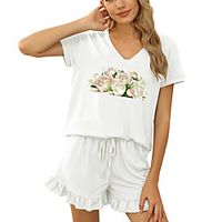 Women Basic Streetwear Floral Vacation Casual  Daily Two Piece Set Tracksuit Loungewear Print Tops Lightinthebox - thumbnail