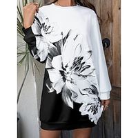 Women's Sweatshirt Dress Casual Dress Mini Dress Active Fashion Outdoor Going out Weekend Crew Neck Print Floral Regular Fit Purple Fuchsia Green S M L XL XXL Lightinthebox - thumbnail