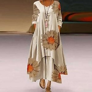 Women's Casual Dress Swing Dress Long Dress Maxi Dress Black khaki Long Sleeve Polka Dot Print Summer Spring Crew Neck Casual Winter Dress Fall Dress Regular Fit 2023 S M L XL XXL XXXL 4XL 5XL miniinthebox