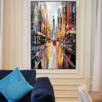 Cityscape Oil Painting handmade Textured Canvas Art Colorful Skyline painting hand painted Landscape Art Urban Street Scene Painting Modern art painting for Living Room Wall Decor Lightinthebox