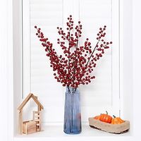2pcs Artificial Red Berry Stems Branches,Faux Berries Fake Flower for Christmas Year DIY Floral Art Plant Home Office Party Decoration miniinthebox - thumbnail
