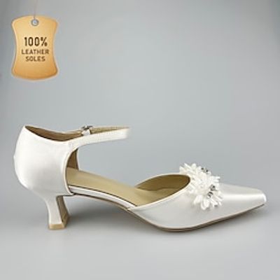 Women's Wedding Shoes Dress Shoes Wedding Party Wedding Sandals Bridal Shoes Bridesmaid Shoes Satin Flower Low Heel Square Toe Elegant Satin Ankle Strap White Lightinthebox