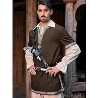 Retro Vintage Medieval Renaissance Shirt Tunic Viking Men's Cosplay Costume Halloween Carnival Performance Halloween Top miniinthebox - thumbnail
