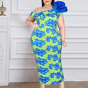 Women's Plus Size Sheath Dress Floral One Shoulder Sleeveless Spring Summer Vintage Prom Dress Maxi long Dress Party Dress Lightinthebox