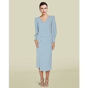 Sheath  Column Mother of the Bride Dress Elegant V Neck Knee Length Stretch Fabric Long Sleeve with Split Front Ruching 2022 Lightinthebox