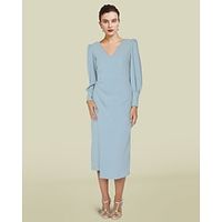 Sheath  Column Mother of the Bride Dress Elegant V Neck Knee Length Stretch Fabric Long Sleeve with Split Front Ruching 2022 Lightinthebox - thumbnail