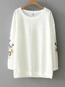 Embroidery Jacquard Long Sleeve Tops