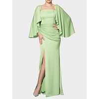 Sheath  Column Evening Gown Elegant Dress Formal Christmas Red Green Dress Sweep  Brush Train Long Sleeve Square Neck Stretch Chiffon with Pleats Ruched Slit 2023 Lightinthebox - thumbnail