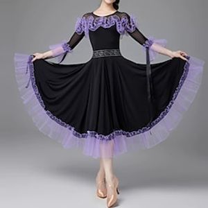 Ballroom Dance Dress Splicing Women's Performance Daily Wear 34 Length Sleeve Crystal Cotton Lightinthebox