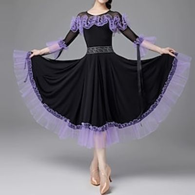 Ballroom Dance Dress Splicing Women's Performance Daily Wear 34 Length Sleeve Crystal Cotton Lightinthebox