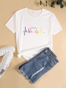 White Valentine's Print Crew Neck Short Sleeves Tee