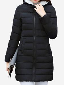 Solid Color Hooded Women Parkas