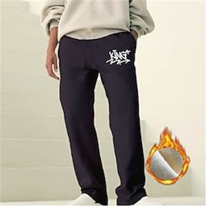 Men's Fleece Pants Sweatpants Winter Pants Trousers Drawstring Elastic Waist Straight Leg Letter Graphic Prints Comfort Warm Casual Daily Going out Cotton Blend Basic Sports Black Red Micro-elastic Lightinthebox