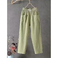 Women's Linen Pants Chinos Cropped Pants Ankle-Length Cotton And Linen Pocket High Waist Vacation Streetwear Christmas Street Black White S M Winter Autumn / Fall miniinthebox - thumbnail
