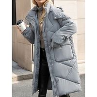 Women's Parka Warm Breathable Street Daily Wear Vacation Going out Zipper Pocket Zipper Hoodie Casual Street Style Plain Regular Fit Outerwear Long Sleeve Fall Winter Black White Light Green M L XL Lightinthebox - thumbnail