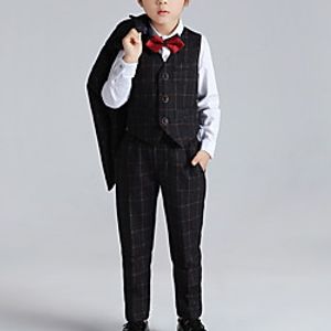 Kids Boys' Clothing Set 5 Pieces Long Sleeve Black Plaid Bow Special Occasion Indoor Formal Gentle Regular 3-13 Years miniinthebox