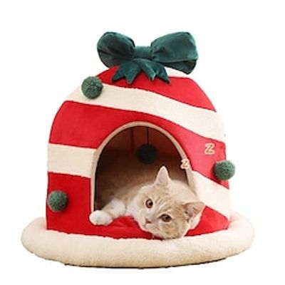Cute Christmas Cat House Cat Beds Box Shaped Xmas Cat Dog Cave Bed Nest Removable Washable Warm Cat Condo Tents Cat Hideaways (Holiday) Lightinthebox