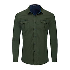 Men's Shirt Solid Color Button-Down Long Sleeve Casual Tops Cotton Casual Fashion Breathable Army Green Gray Navy Blue miniinthebox