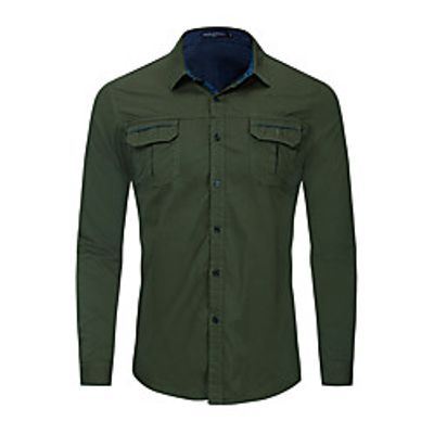 Men's Shirt Solid Color Button-Down Long Sleeve Casual Tops Cotton Casual Fashion Breathable Army Green Gray Navy Blue miniinthebox