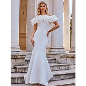 Mermaid  Trumpet Wedding Dresses Off Shoulder Floor Length Chiffon Sleeveless Romantic with Cascading Ruffles 2022 Lightinthebox