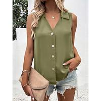 Tank Women's Black White Wine Plain Button Cold Shoulder Street Daily Fashion Shirt Collar Regular Fit S Lightinthebox