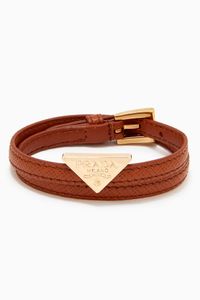 Triangle Logo Double Wrap Bracelet in Saffiano Leather