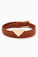 Triangle Logo Double Wrap Bracelet in Saffiano Leather - thumbnail