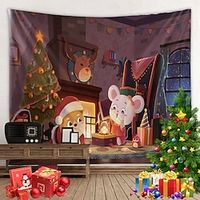 Christmas Tree Wall Tapestry Photography Background Art Decor Gift Snowman Santa Claus Reindeer Blanket Hanging Home Bedroom Living Room Decoration Polyester Lightinthebox - thumbnail