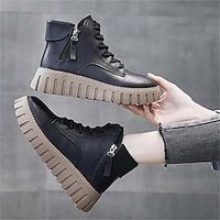 Women's Sneakers Boots Snow Boots Plus Size Outdoor Daily Booties Ankle Boots Zipper Flat Heel Round Toe Fashion Casual Minimalism Faux Leather Lace-up Solid Color Black Beige miniinthebox - thumbnail