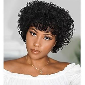 Love Short Curly Human Hair Wigs for Black Women 6 Inches Afro Kinky Curly Brazilian Virgin Human Hair Short Pixie Cut Natural Black Wigs miniinthebox
