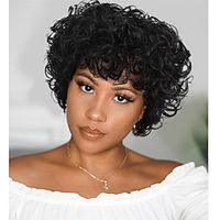 Love Short Curly Human Hair Wigs for Black Women 6 Inches Afro Kinky Curly Brazilian Virgin Human Hair Short Pixie Cut Natural Black Wigs miniinthebox - thumbnail