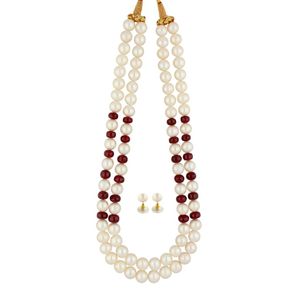 Sri Jagdamba Pearls 2 string Pearls & Ruby Necklace - JPAPR-19-160