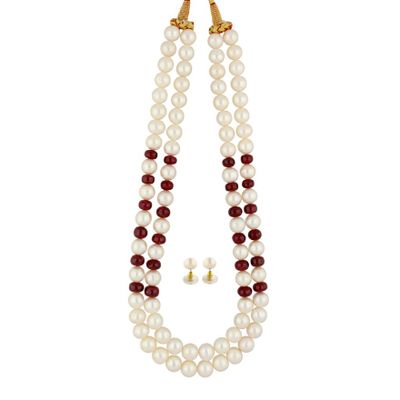 Sri Jagdamba Pearls 2 string Pearls & Ruby Necklace - JPAPR-19-160