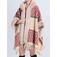 Women's Shrug Hooded Ribbed Knit Polyester Print Tassel Knitted Fall Winter Long Outdoor Christmas Daily Elegant Fashion Streetwear 3/4 Length Sleeve Plaid Elk Snowflake Pink Wine Red One-Size miniinthebox - thumbnail