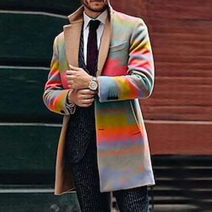 Men's Winter Coat Overcoat Coat Business Casual Winter Fall Polyester Thermal Warm Outerwear Clothing Apparel Sporty Tie Dye Quilted Turndown Open Front miniinthebox