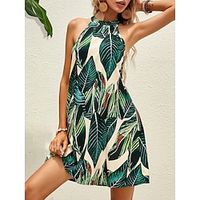 Women's A Line Dress Short Mini Dress Green Sleeveless Print Ruched Print Spring Summer Crew Neck Elegant Casual 2022 S M L XL XXL 3XL Lightinthebox - thumbnail