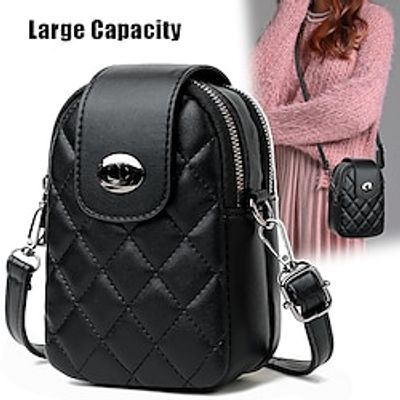 Women's Crossbody Bag Shoulder Bag Mobile Phone Bag PU Leather Outdoor Daily Holiday Buckle Zipper Large Capacity Waterproof Lightweight Solid Color Quilted Black miniinthebox