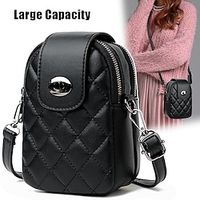Women's Crossbody Bag Shoulder Bag Mobile Phone Bag PU Leather Outdoor Daily Holiday Buckle Zipper Large Capacity Waterproof Lightweight Solid Color Quilted Black miniinthebox - thumbnail