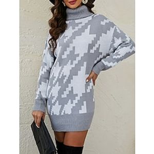 Women's Casual Dress Sweater Dress Winter Dress Mini Dress Patchwork Ribbed Daily Date Vacation Active Fashion Turtleneck Long Sleeve 2023 Loose Fit Black Blue Khaki Color S M L XL Size Lightinthebox
