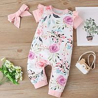 Baby Girls' Basic Floral Print Short Sleeves Romper Purple Blushing Pink Light Green Lightinthebox - thumbnail