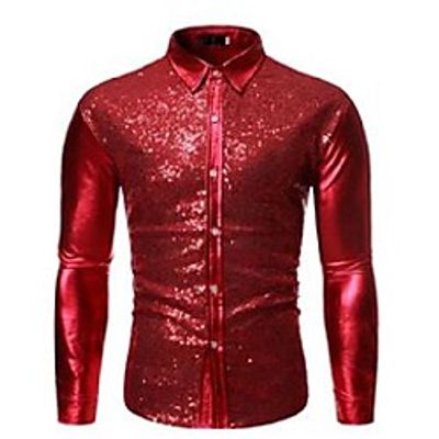 men's casual shirts red sequins nightclub dress shirt tuxedo 2021 shiny glitter men slim fit camisas hombre party wedding Lightinthebox